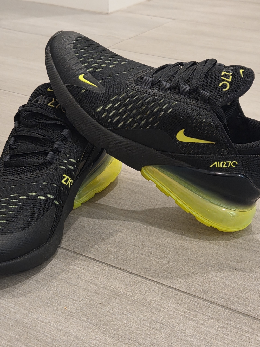 Nike Kids Air Max 270 Sneakers — Black with Neon Yellow Accents